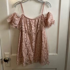 Blush colored off the shoulder top